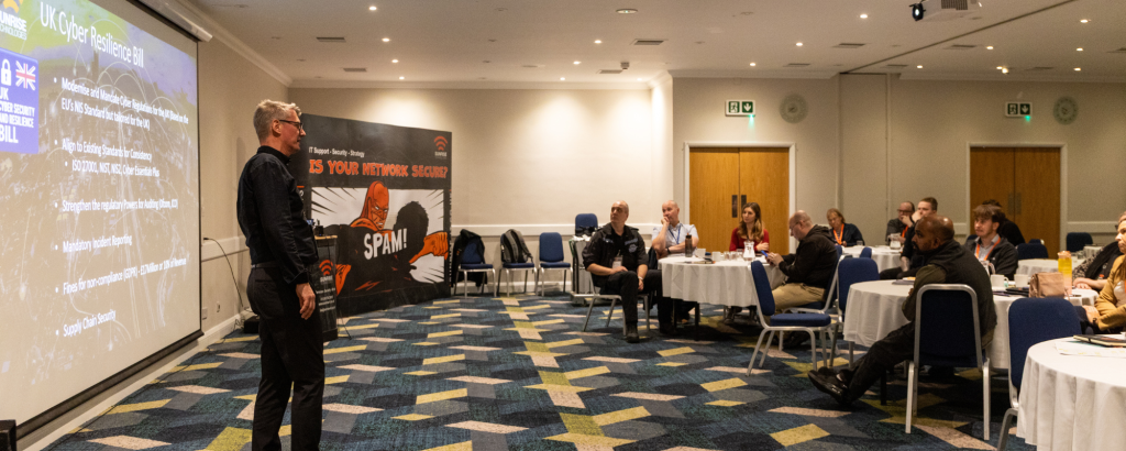 Simon Gurner, Founder of Sunrise Technologies, speaking at the Basildon cybersecurity awareness event alongside Essex Police and the ECRC.